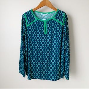 Escapada Geometric Navy & Green Tunic • Medium